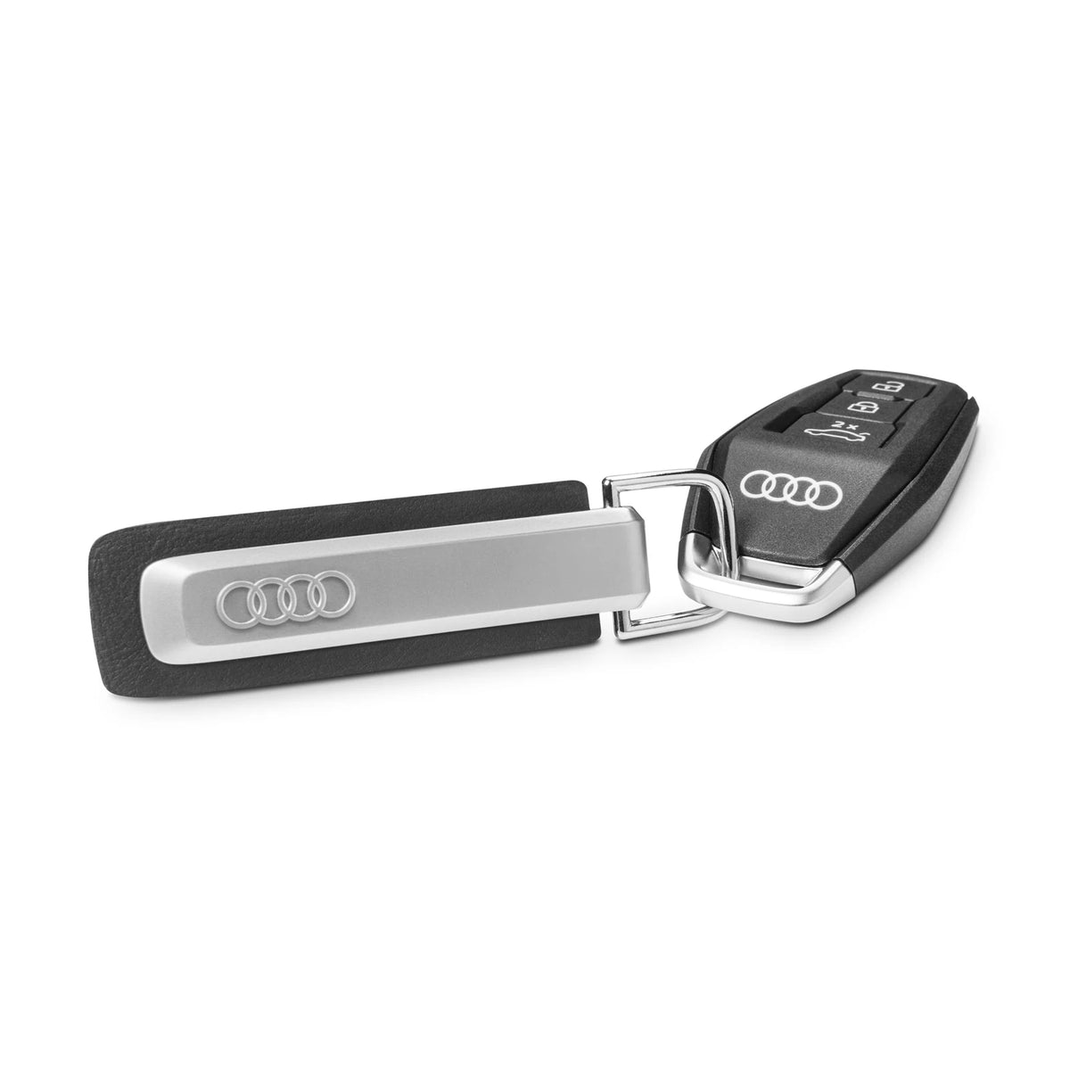Audi Schlüsselanhänger Ringe, silber/schwarz, Metall & Valcona Leder – Ansicht 4