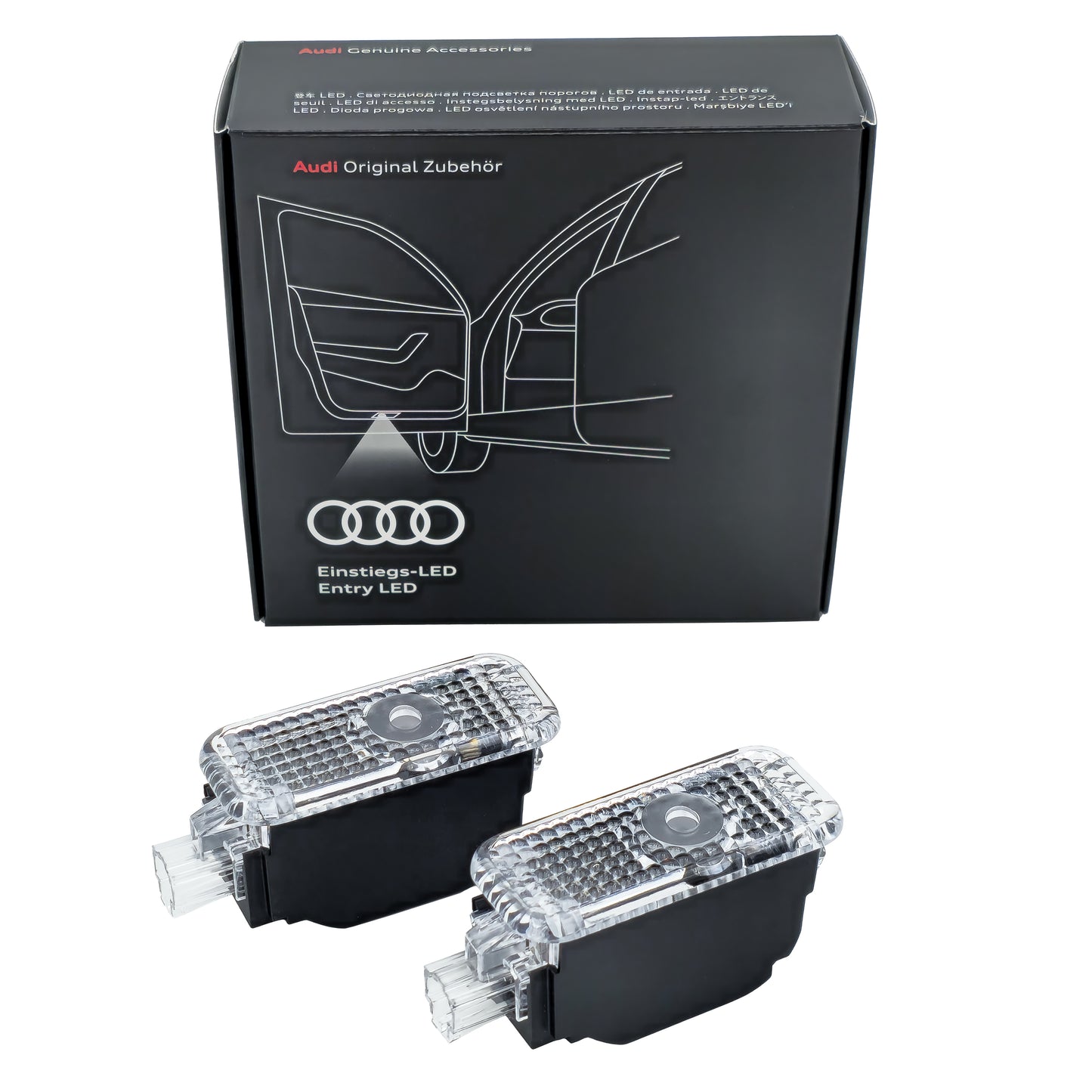 Audi LED Einstiegsleuchten mit Audi Ringen und Gecko Logo, 2er Set mit schmalem Stecker, 4G0052133K