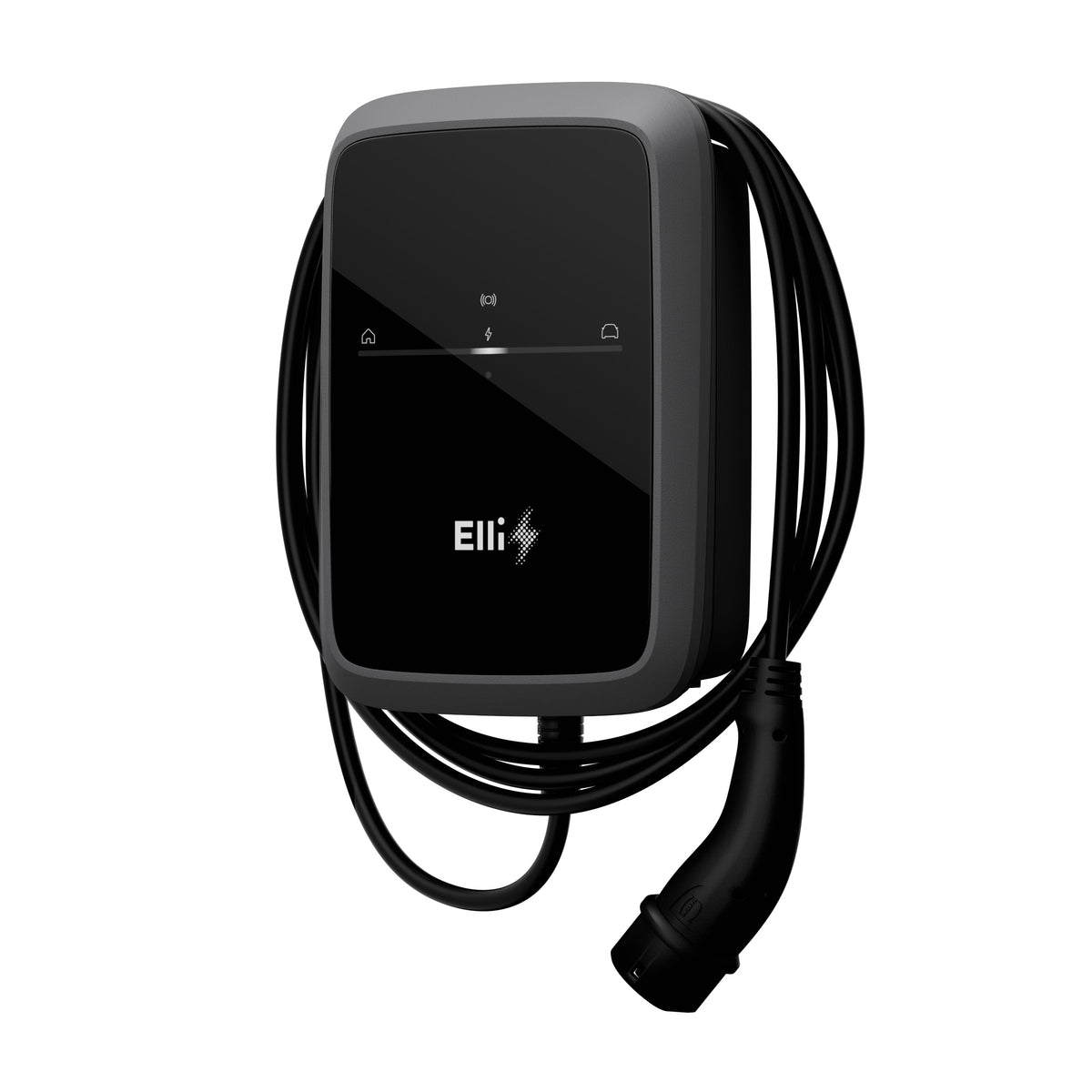 Elli Charger Connect 2 11 kW in Schrägansicht mit seitlich geführtem 4,5 m Ladekabel