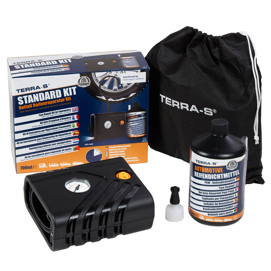 VW Reifenpannenset mit Kompressor & 700 ml Dichtmittel, LED-Licht, RDKS-kompatibel, 5H0071211B