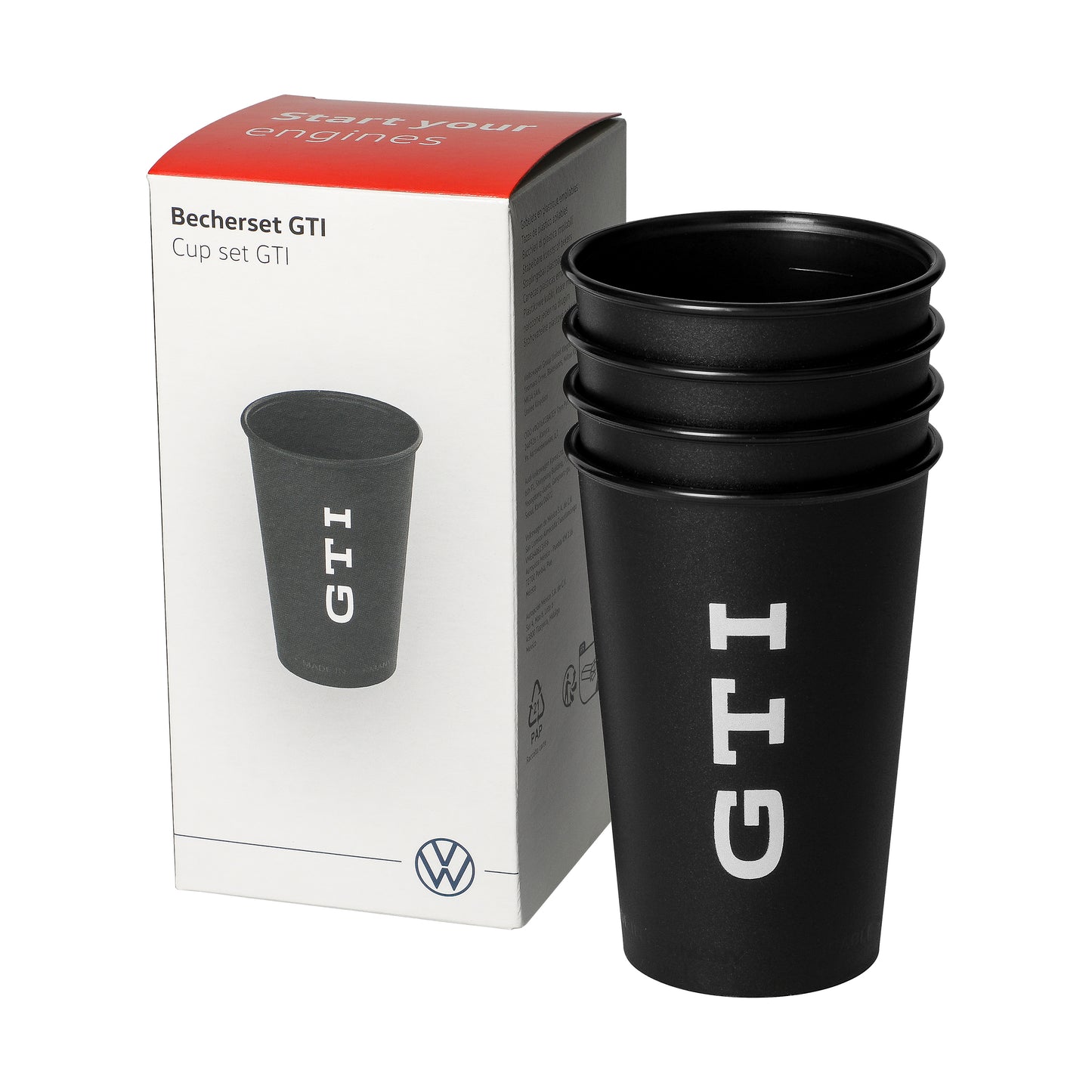 VW Becher GTI collection, 0.3l plastic cup black with GTI logo, 4 pieces, 3A4069604