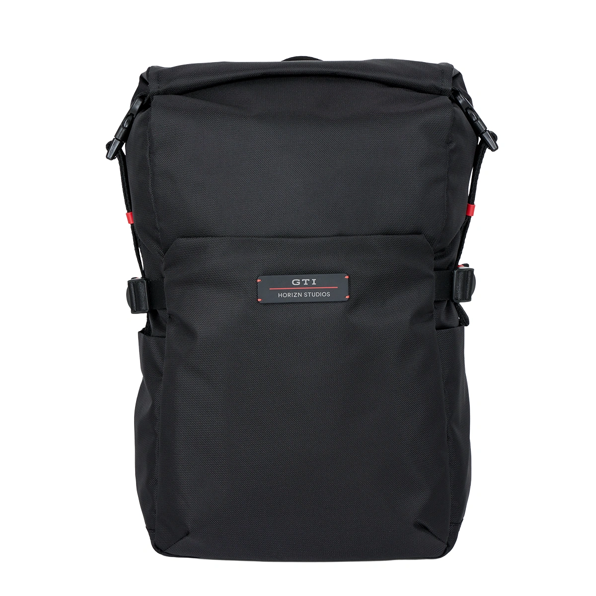VW GTI Rucksack Horizn Studios 3A4087329B – Rolltop in Schwarz/Rot, Frontansicht