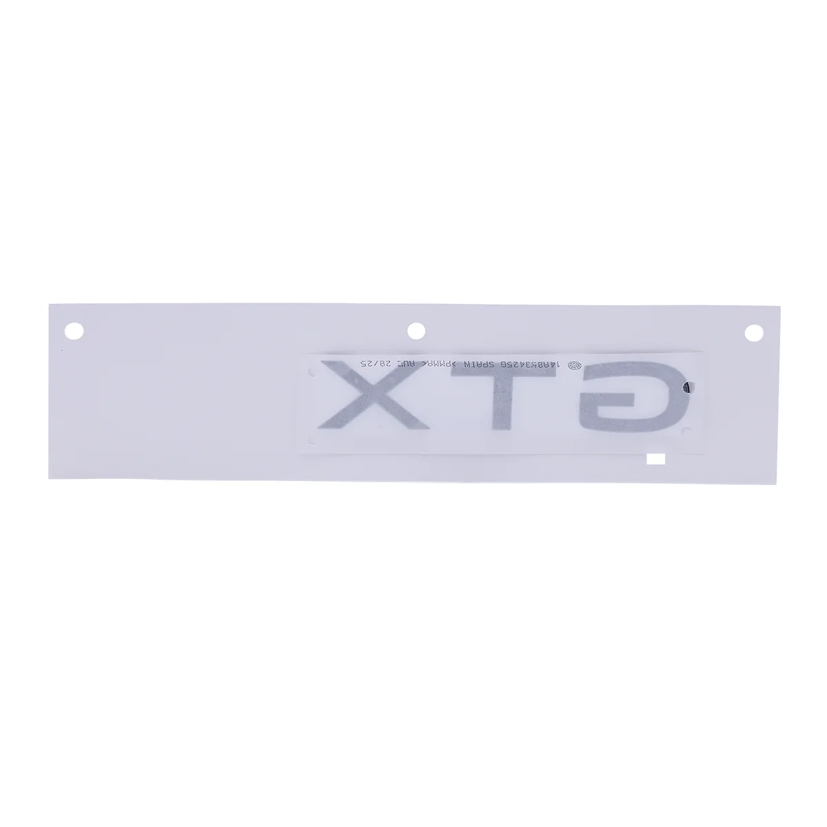 VW GTX Schriftzug 14A853425G041, Rückseite mit selbstklebender Beschichtung und Materialprägung