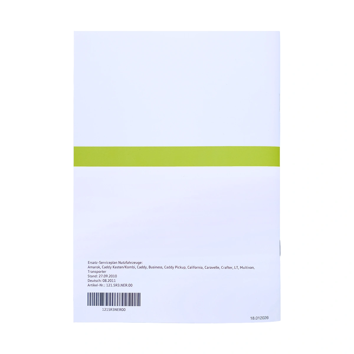 Volkswagen Nutzfahrzeuge Ersatz-Serviceplan NFZ, Original VW Checkheft, 1215R3NER00