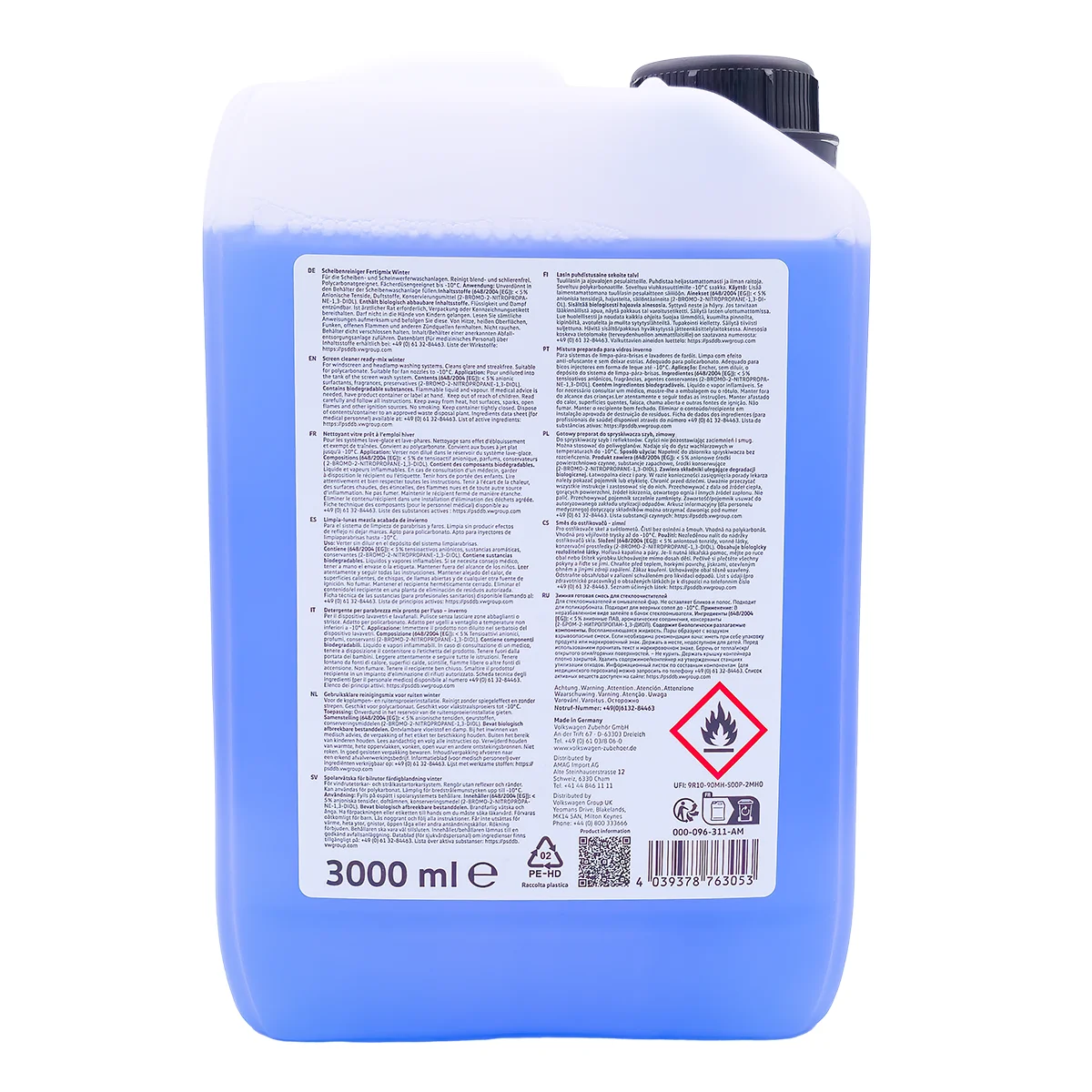 VW Scheibenreiniger Fertigmix Winter 000096311AM, Green Apple, Frostschutz bis -25 °C, 3 Liter