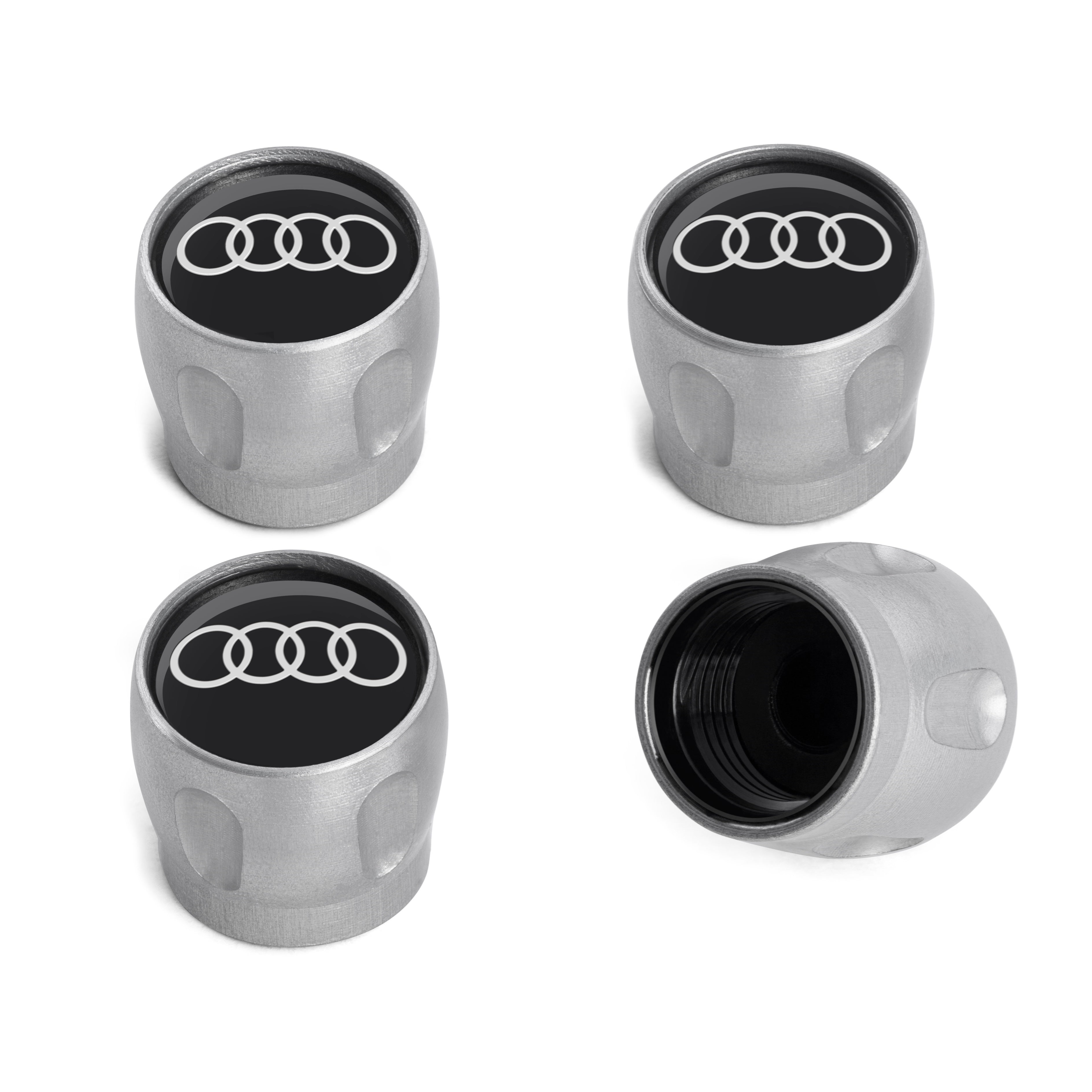Audi Ventilkappen mit Audi-Logo, Set aus 4 eloxierten Aluminiumkappen, 80A071215