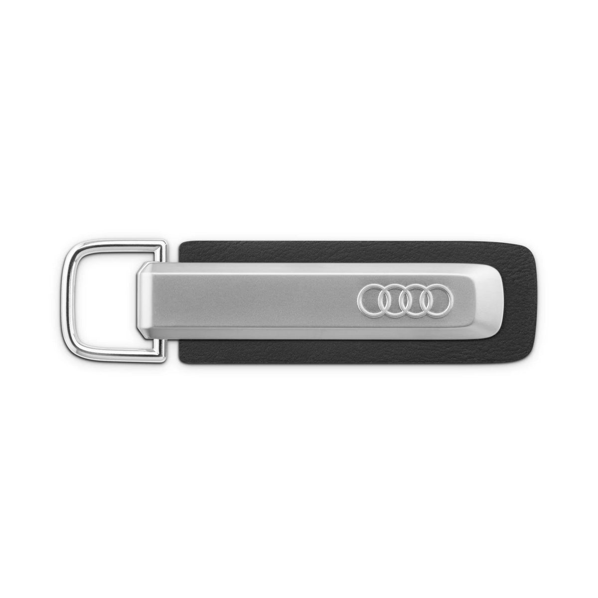 Audi Schlüsselanhänger Ringe, silber/schwarz, Metall & Valcona Leder – Ansicht 1