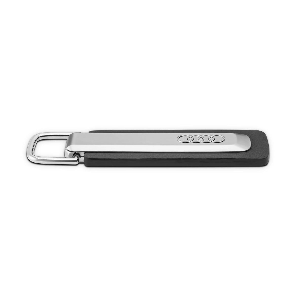 Audi Schlüsselanhänger Ringe, silber/schwarz, Metall & Valcona Leder – Ansicht 3