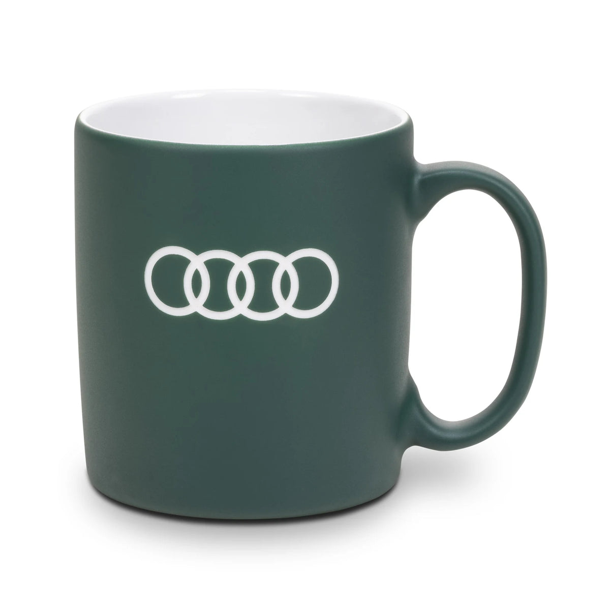 Audi Tasse grau-grün aus Porzellan mit gravierten Audi Ringen, 350 ml, Artikelnummer 3292500600