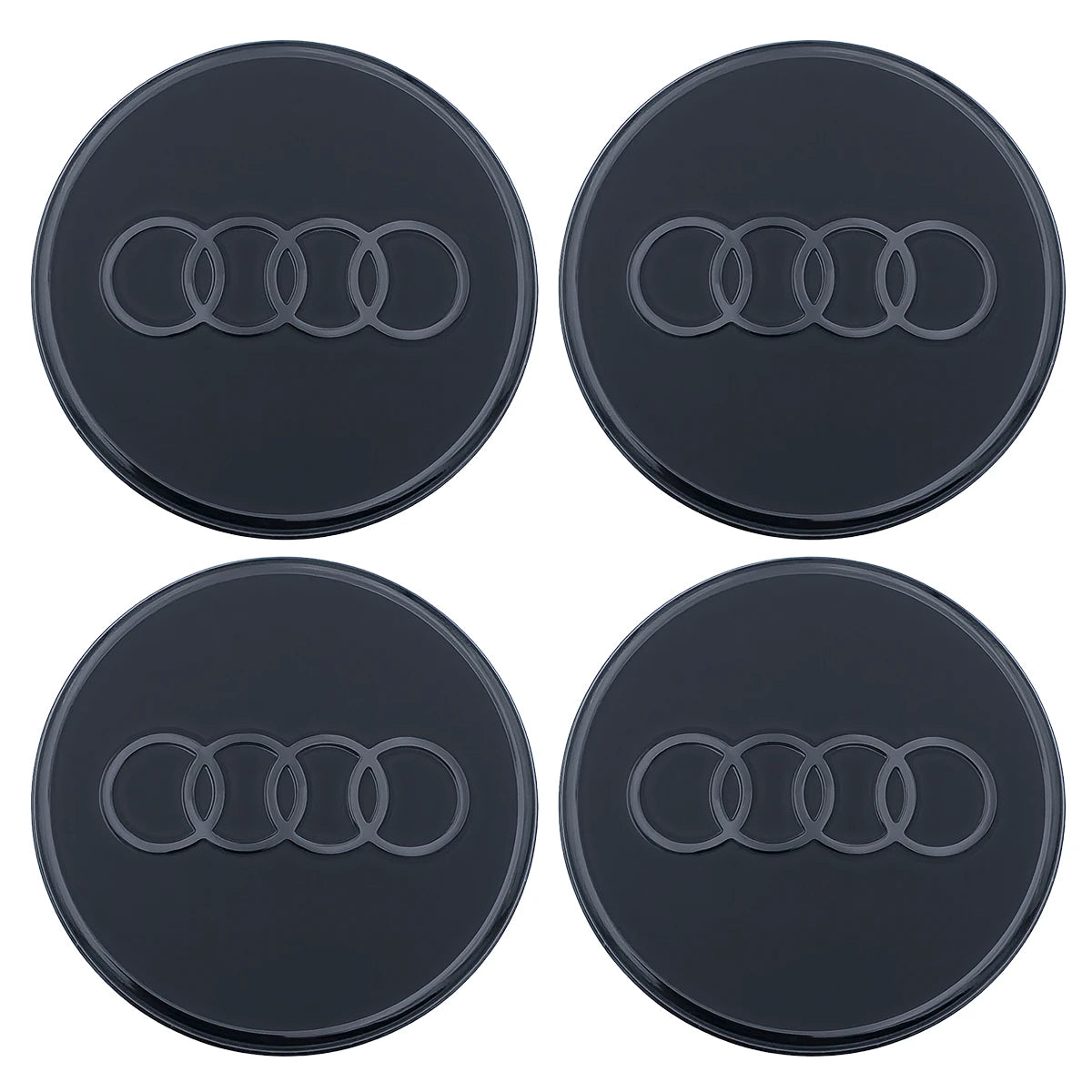 Audi Nabenkappen schwarz matt 4 Stück, mit glossy Audi Ringen, 85H071006A