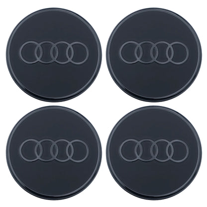 Audi Nabenkappen schwarz matt 4 Stück, mit glossy Audi Ringen, 85H071006A