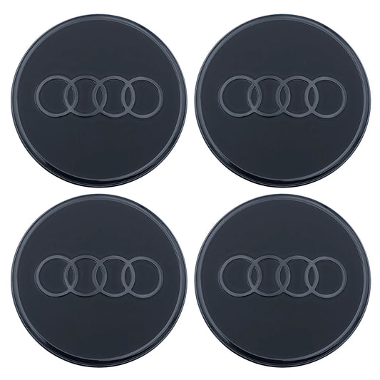 Audi Nabenkappen schwarz matt 4 Stück, mit glossy Audi Ringen, 85H071006A