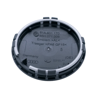 Audi Nabenkappen schwarz matt 4 Stück, mit glossy Audi Ringen, 85H071006A