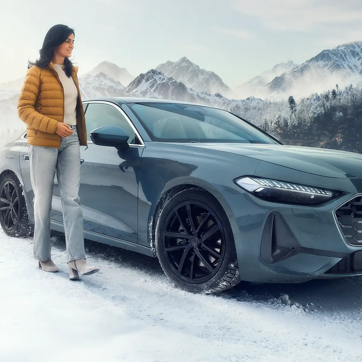 Audi Nabenkappen schwarz matt 4 Stück, mit glossy Audi Ringen, 85H071006A