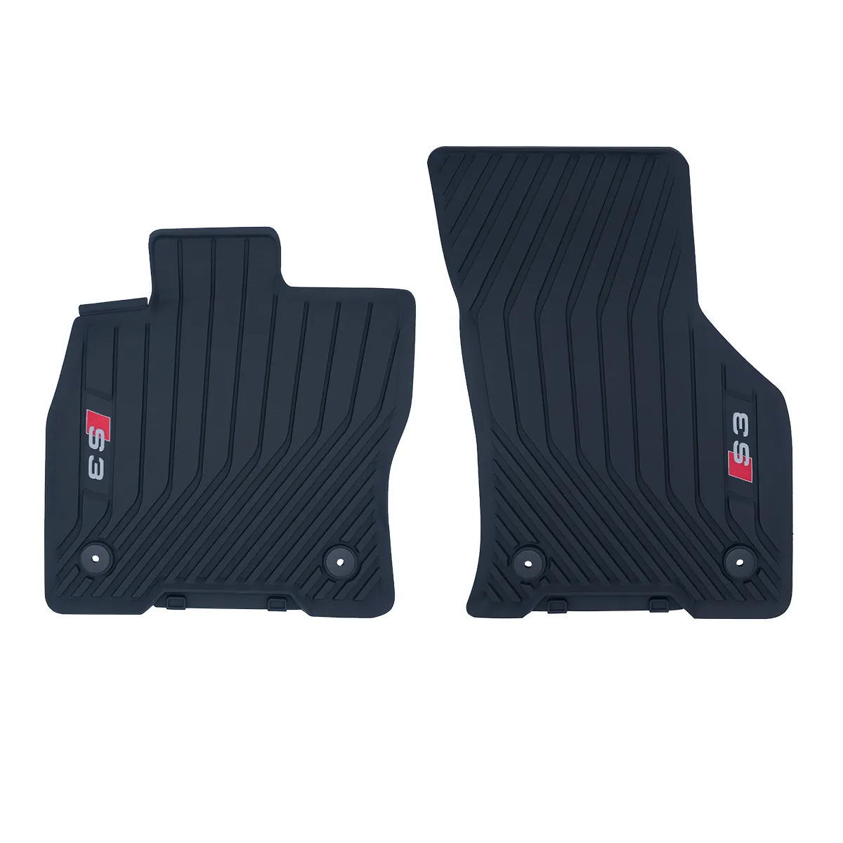 Audi S3 Gummimatten 2er-Set vorne, Allwetterfußmatten schwarz mit S3-Schriftzug, Teilenummer 8Y1061221A041