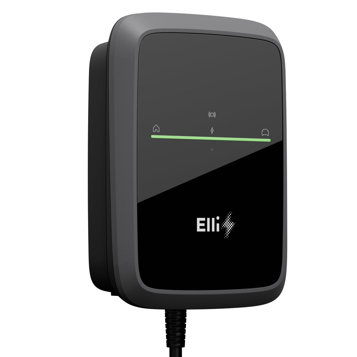 Elli Charger Connect 2 11 kW in Seitenansicht mit grün leuchtender LED-Statusleiste