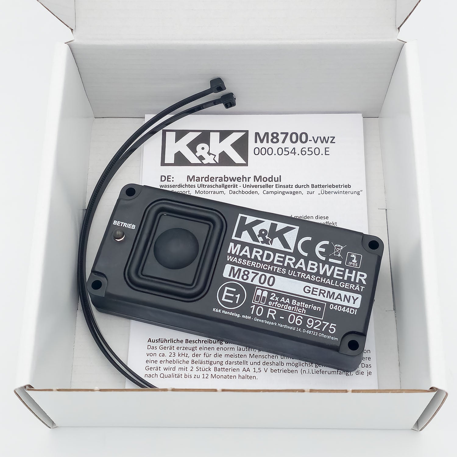 K&K Marderabwehr M8700 KFZ Marderschutz fürs Auto, Batteriebetrieben (2x AA), IP65 wasserdicht, 180° Abwehrradius