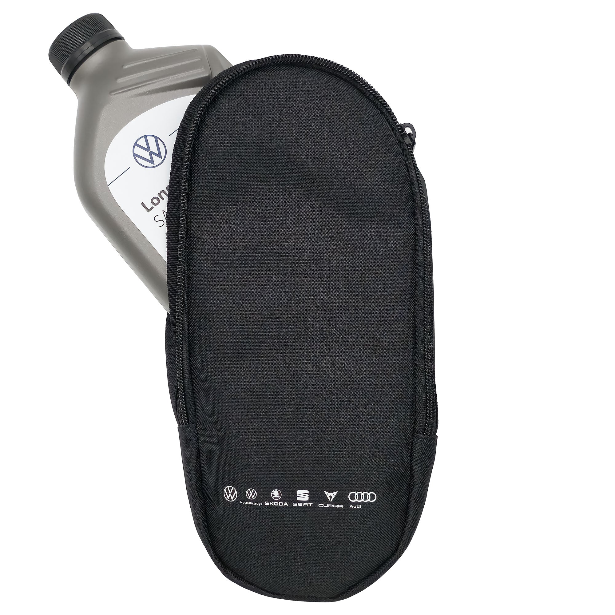 Volkswagen Öltasche für 1L Flaschen, mit 6 Marken Design, inkl. Trichter