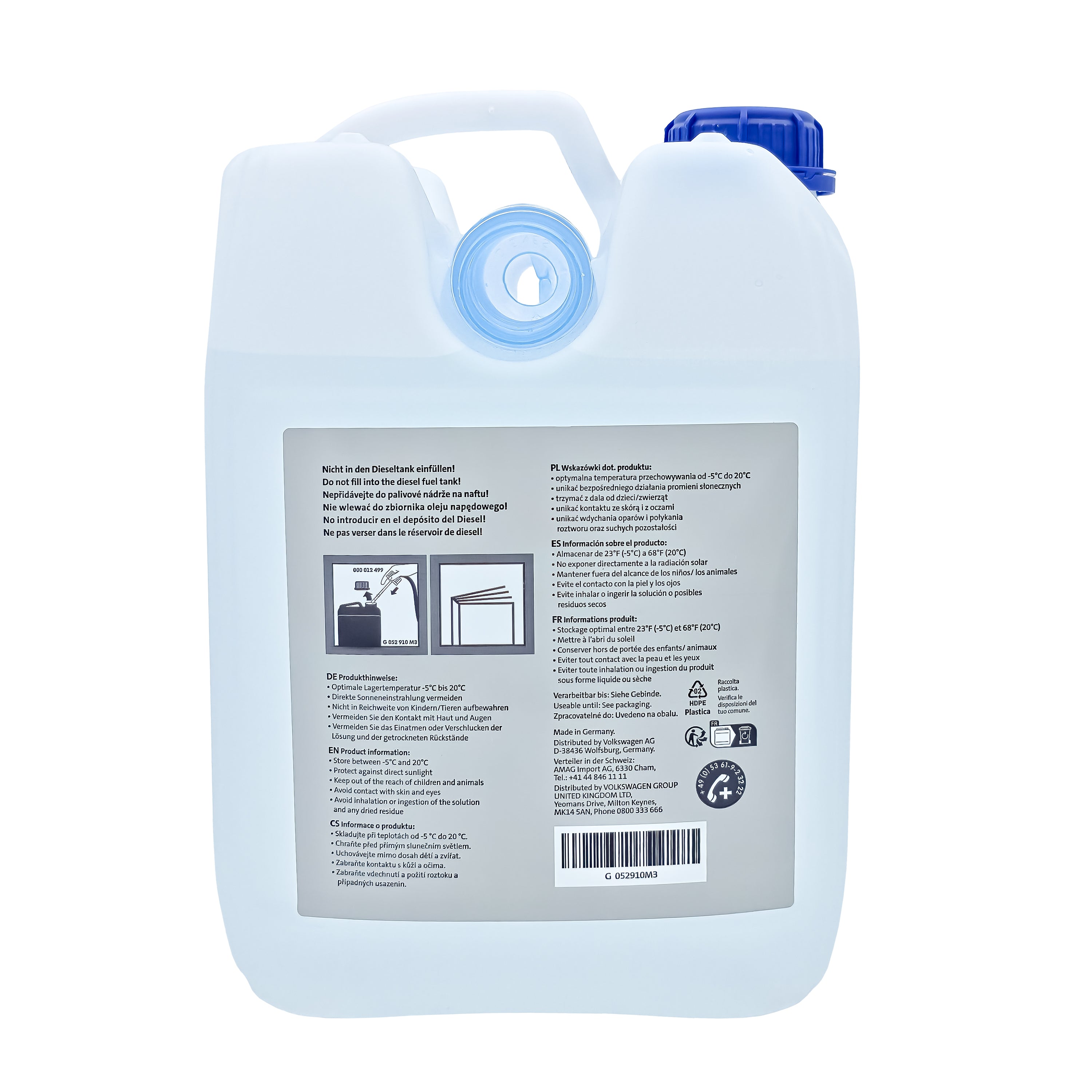 VW ADBLUE UREA 5L CANISTER MET VULLING TUNGEL, DIESEL PUNTUS Vloeistof, G052910M3