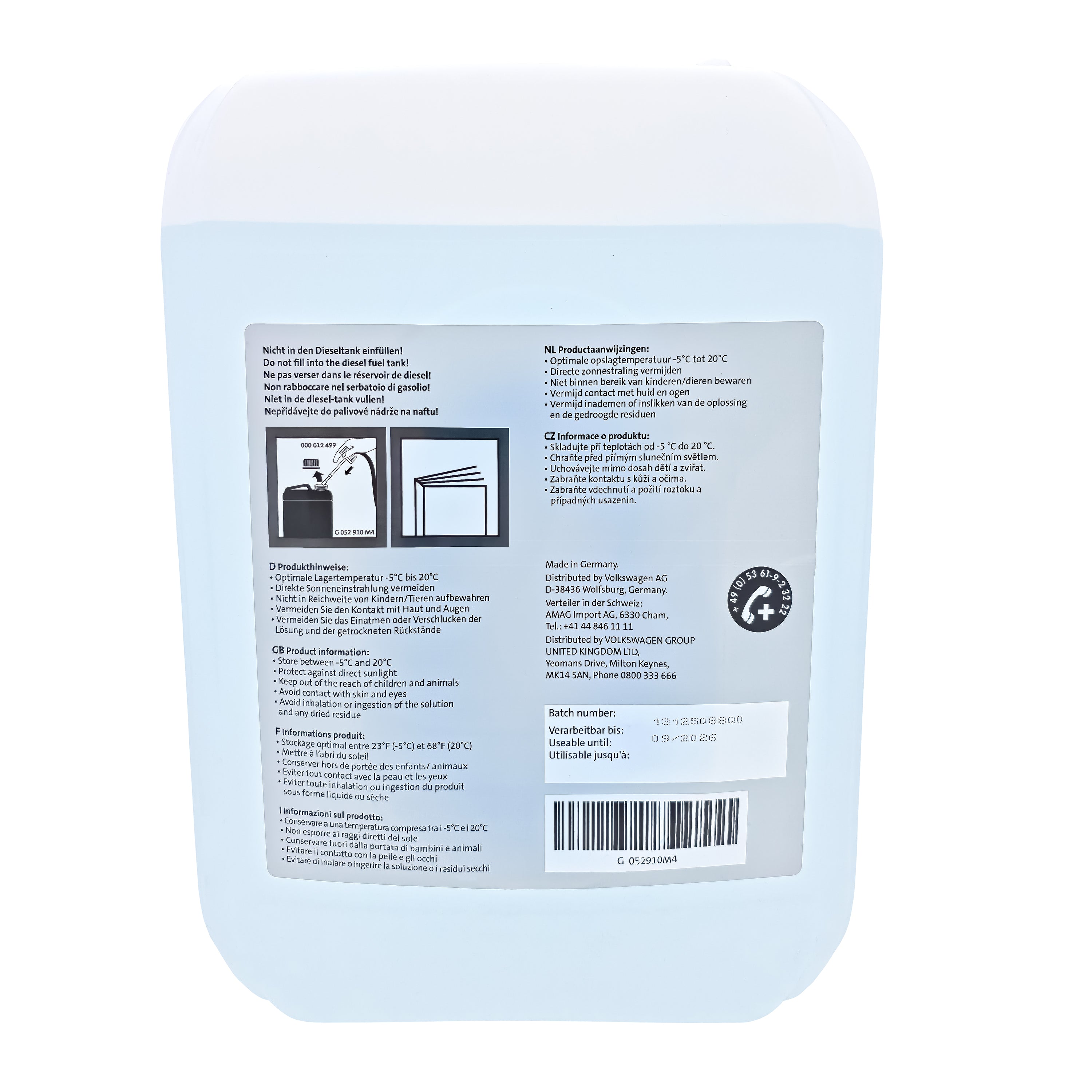 VW AdBlue Harnstoff 10L Kanister mit Einfülltrichter, Diesel Exhaust Fluid, G052910M4