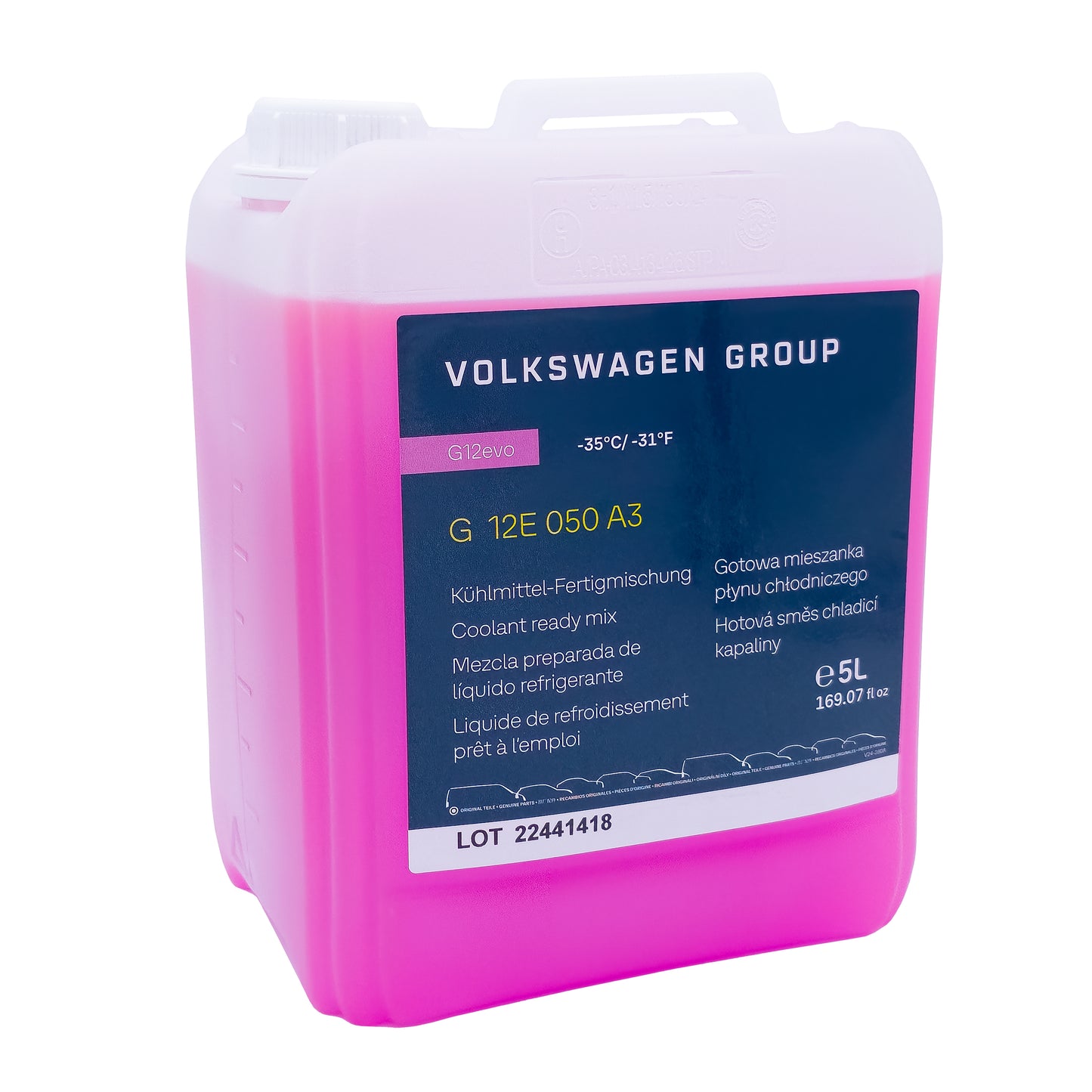 VW Original Kühlmittel G12evo, Frostschutz bis -35 °C, 5L Kanister Fertigmischung, Ready mix, G12E050A3