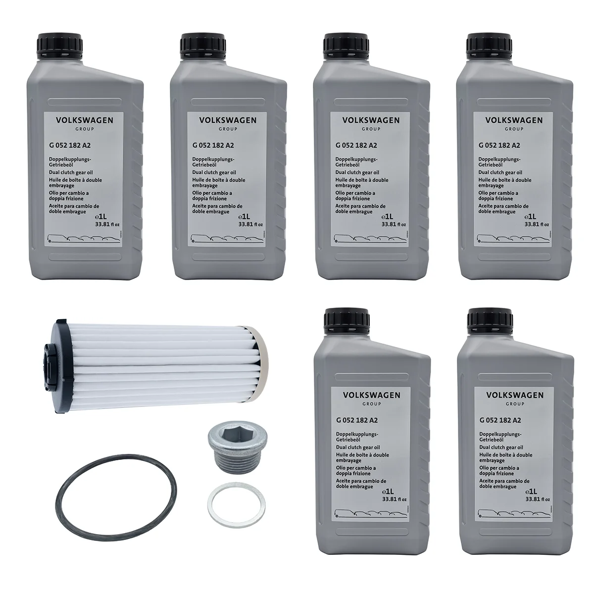 VW DSG Ölwechsel Set, 6 Liter Doppelkupplungs-Getriebeöl G052182A2, mit 0GC325183D Filter, Dichtringen und Schraube