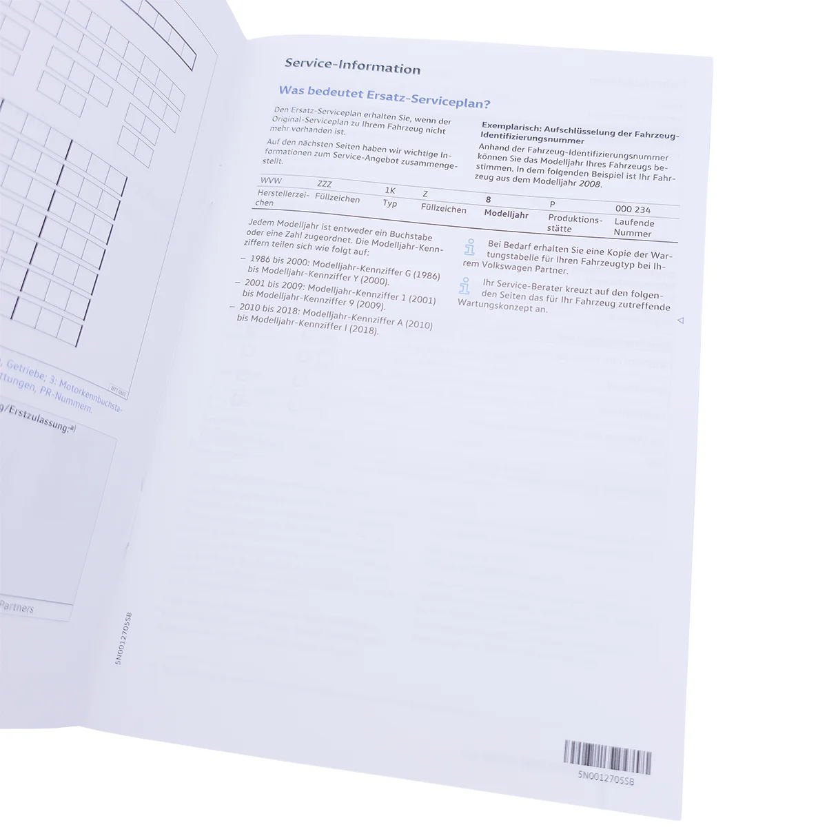 Volkswagen Ersatz Serviceplan PKW 1986 bis 2018, Checkheft Original VW, 5N0012705SB