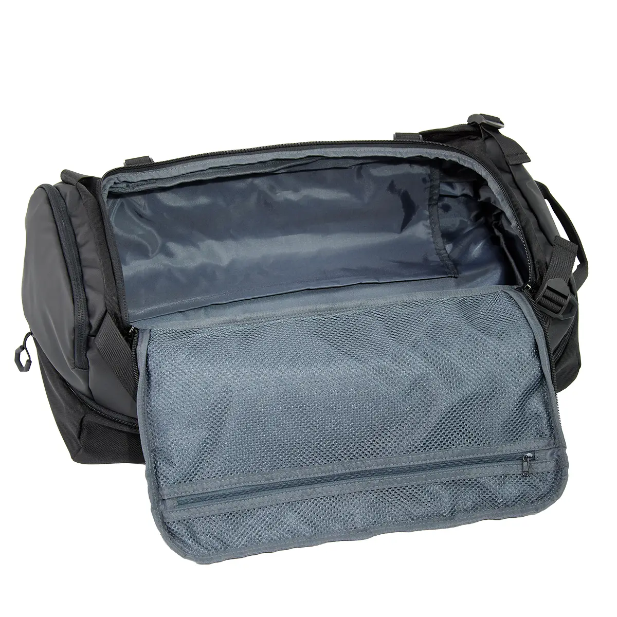 VW ID. Polo Duffle Bag schwarz, geöffnetes Hauptfach, 330087318041