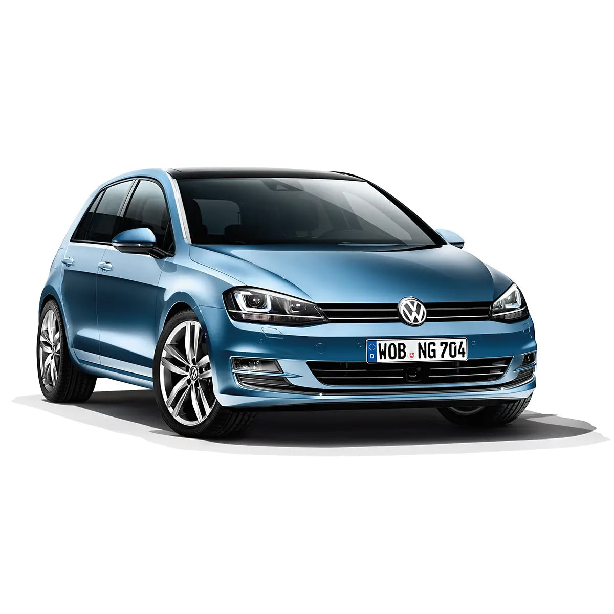 Volkswagen Golf 7 VII in der Farbe Pacificblue-Metallic, Ansicht Front, Schräg