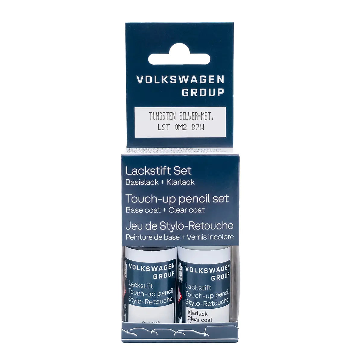 VW Original Lackstift-Set Tungsten Silver Metallic B7W, Verpackung Vorderseite, LST0M2B7W