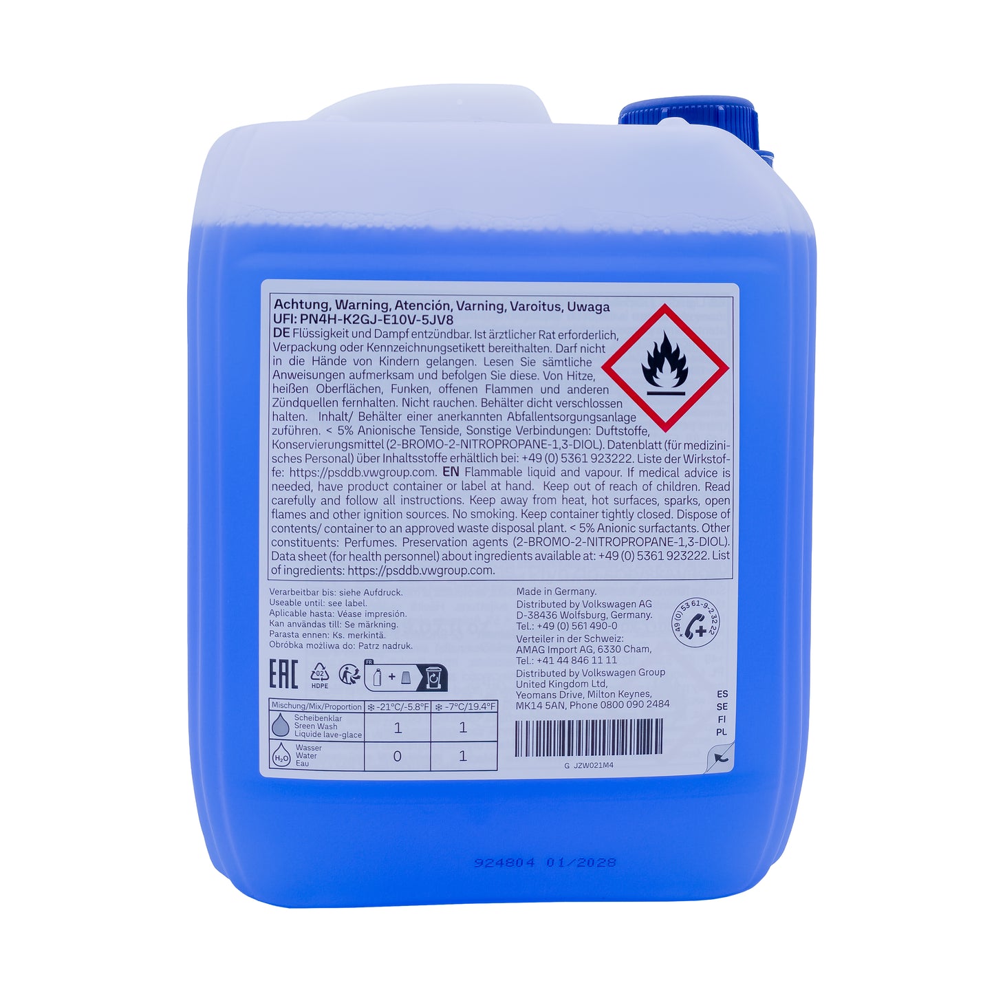 VW Scheibenklar Winter Economy, 5L Fertigmischung, Frostschutz bis -21 °C, GJZW021M4