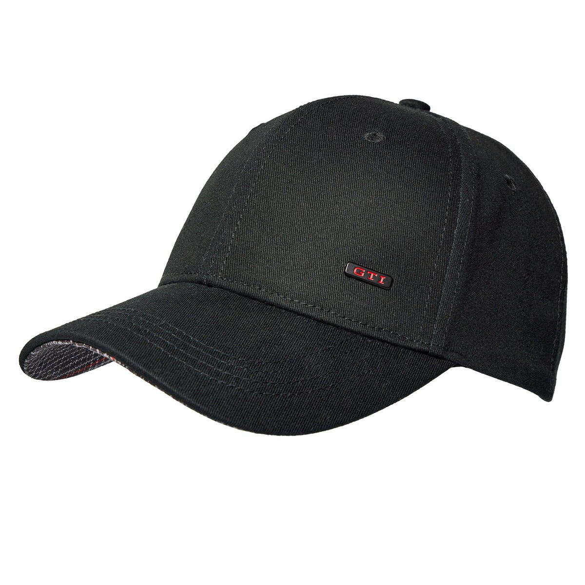 VW GTI Basecap in Schwarz mit rotem GTI Logo und kariertem Schirmrand, 3A5084300A041